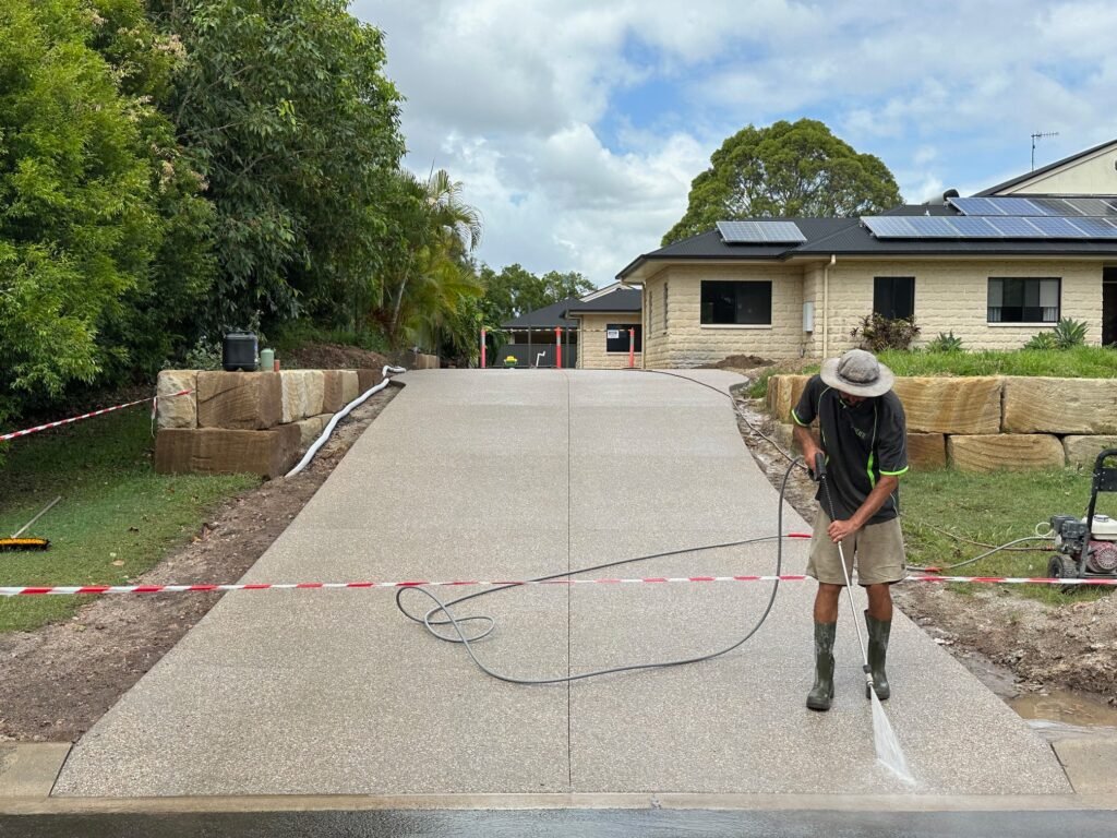 medium wash exposed aggregate driveway